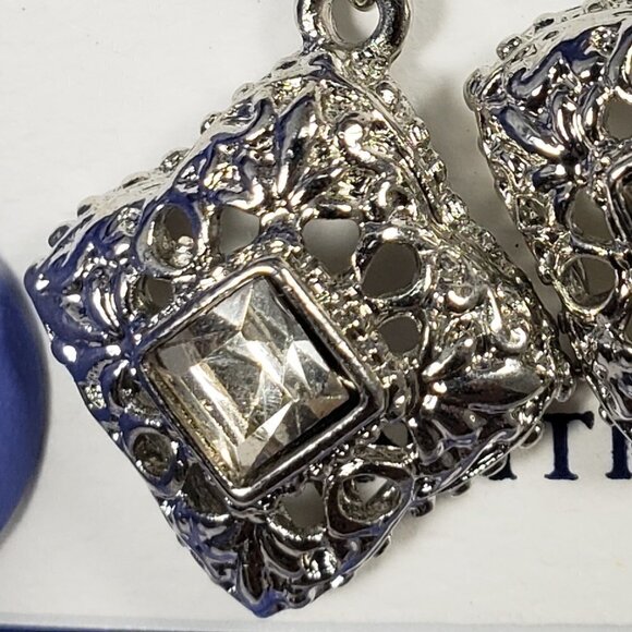 Croft & Barrow Silver tone Filigree Square Shape Crystal Earrings 2/$30 Jewelry - Picture 7 of 8